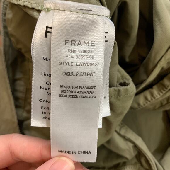 Frame Pants Women 12 Mushroom Cotton Blend Twill Casual Pleated Pockets Tapered - Picture 11 of 13